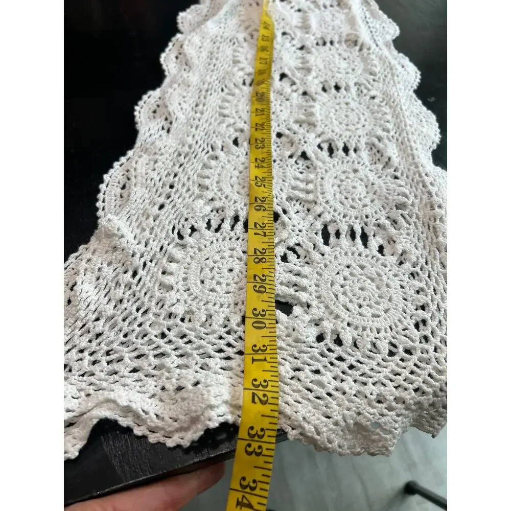 White Long boho cottage crochet Knit neck scarf- cotton - 66x11.5